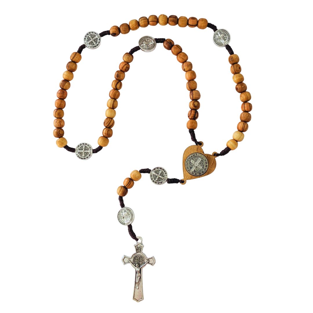 St. Benedict Rosary made of olive wood - handcrafted in Bethlehem