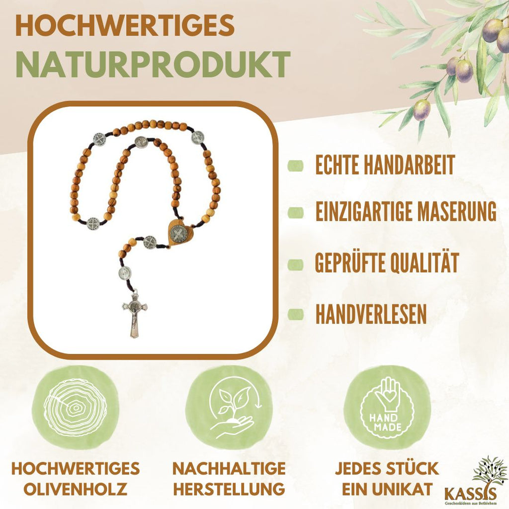 St. Benedict Rosary made of olive wood - handcrafted in Bethlehem