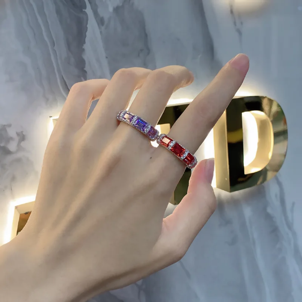 MuShan Jewelery Factory New Emerald Lined Ring S925 Pure Silver Ring Female Niche  Design Silver High Carbon Diamond Jewelery