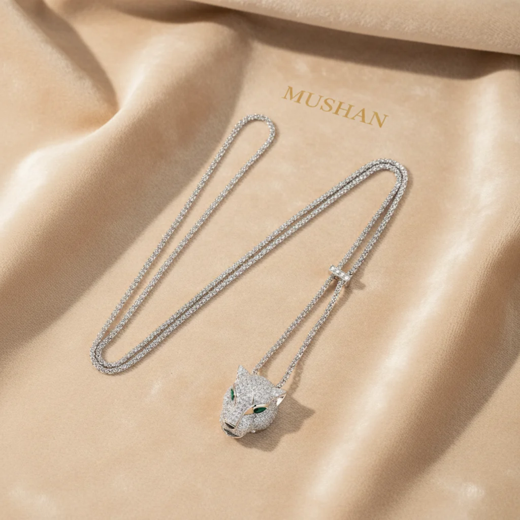 MUSHAN Jewelry Factory 925 Sterling Silver Pendant Necklaces HCD Synthetic Emerald Stones Leopard  Head Necklace Pendants Jewelery