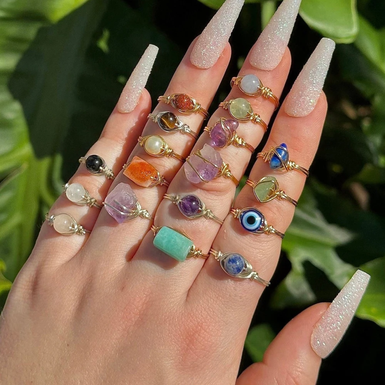 Handcrafted brass Ring 18 k gold plated natural stones stackable design trendy womene jewelery eveydays business