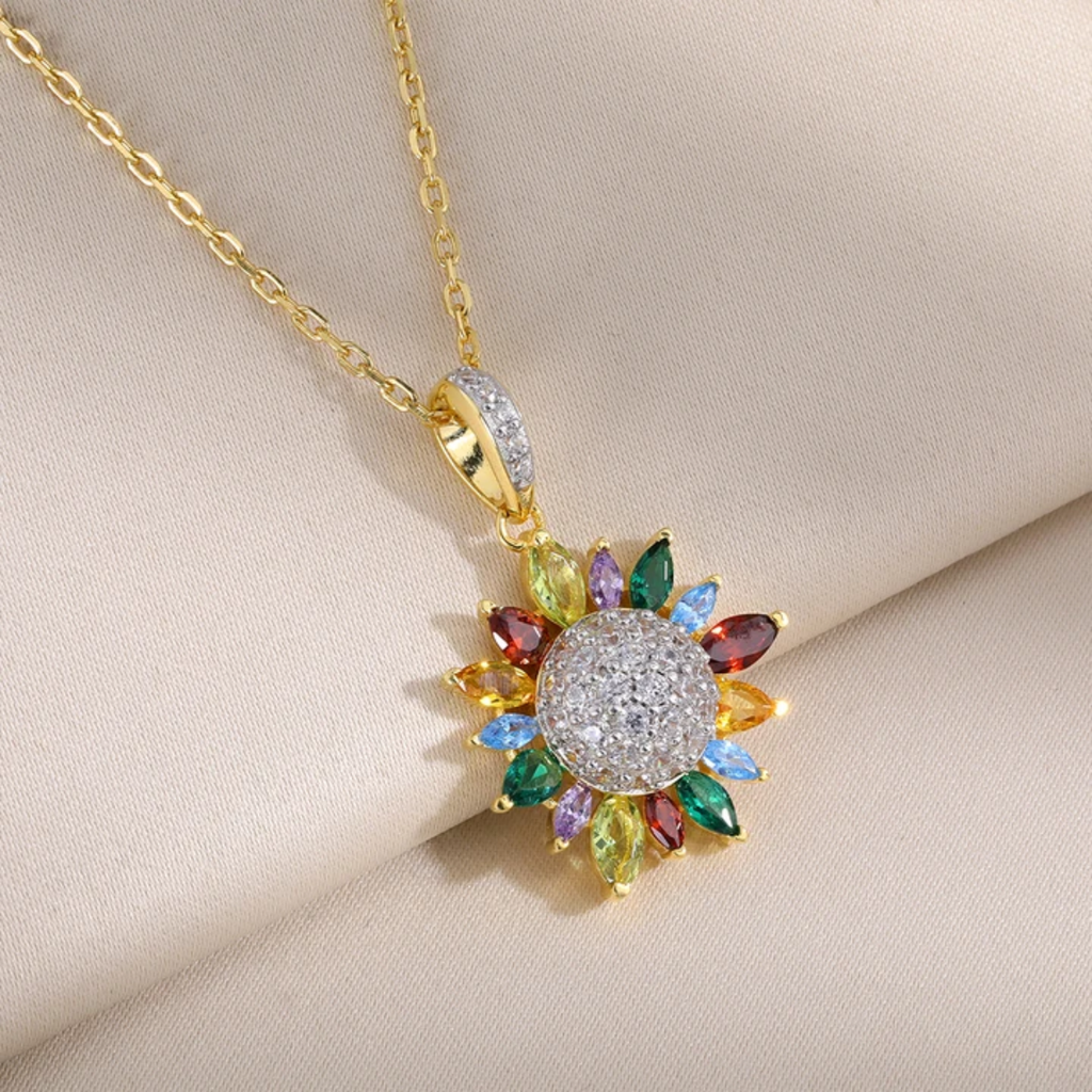 S925 sterling silver zircon sunflower pendant  nicklace trendy bohemian engagement wedding jewelery
