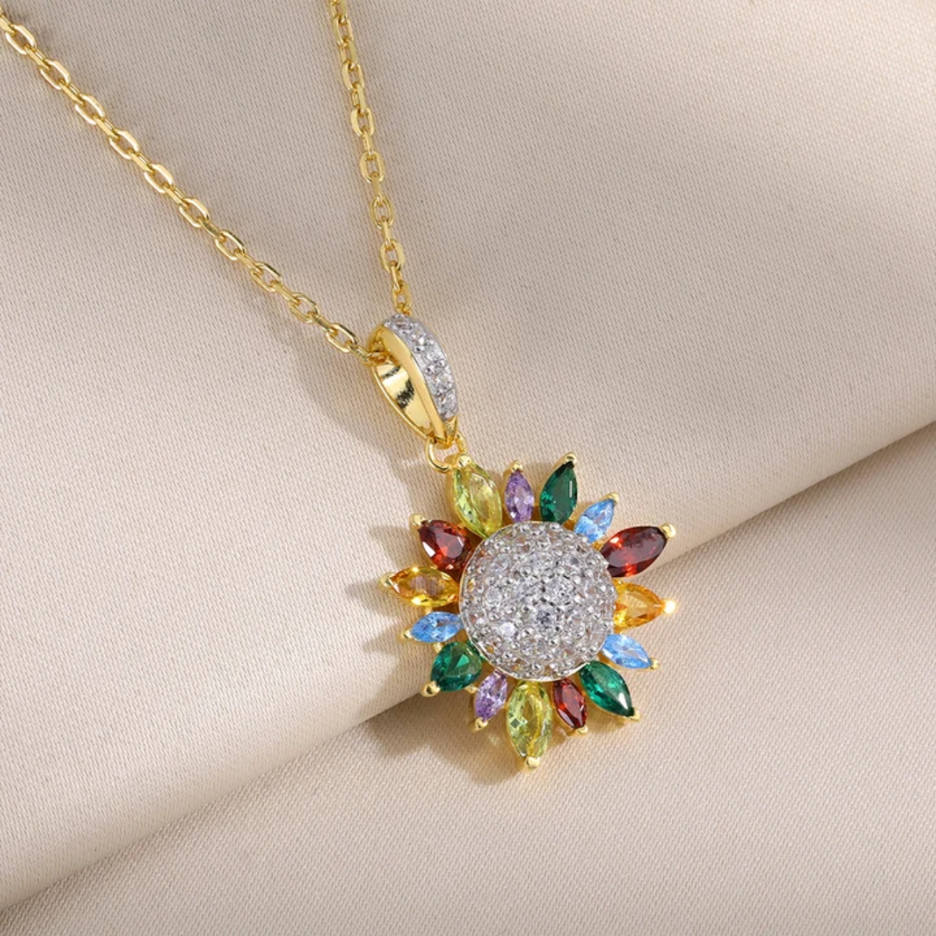 S925 sterling silver zircon sunflower pendant  nicklace trendy bohemian engagement wedding jewelery