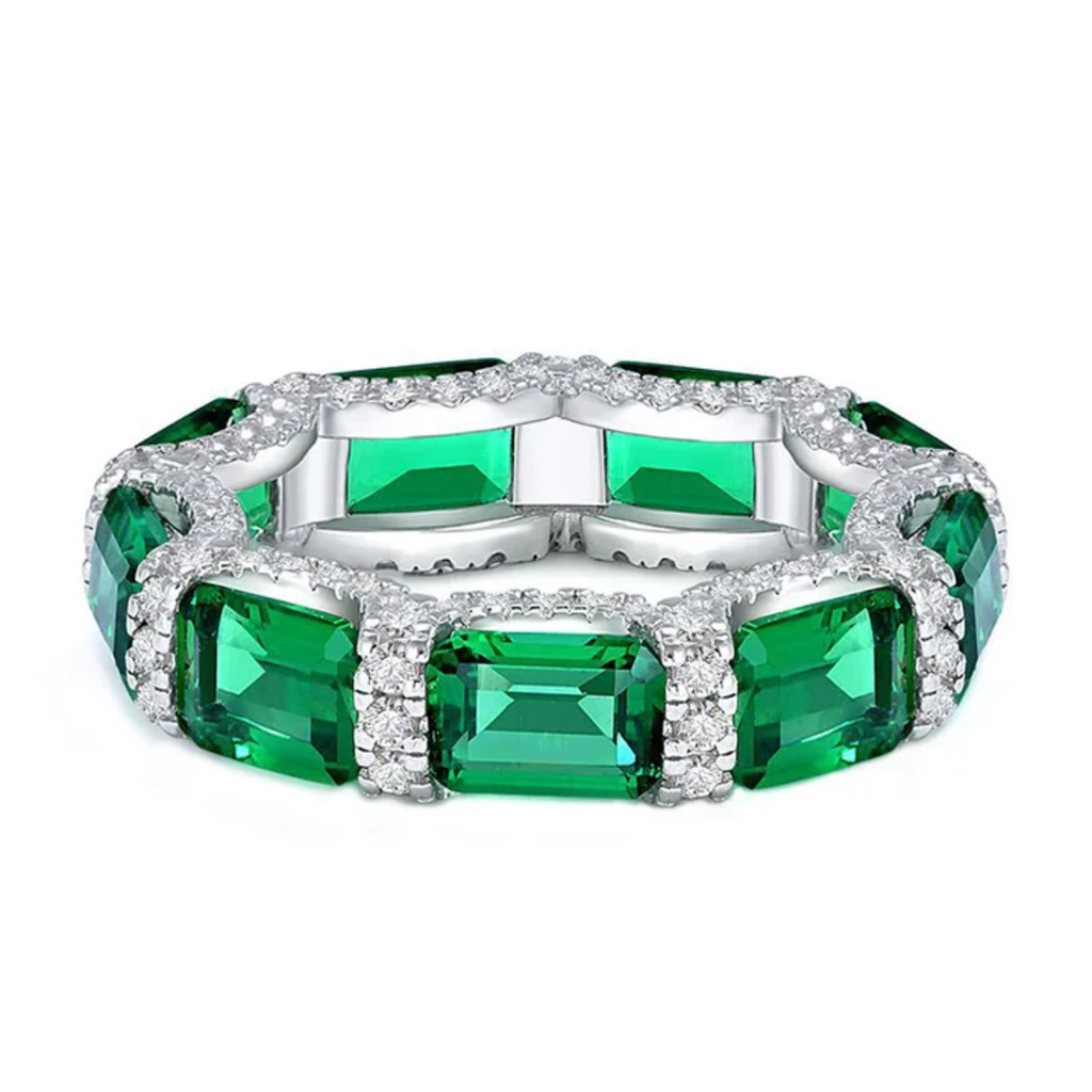 MuShan Jewelery Factory New Emerald Lined Ring S925 Pure Silver Ring Female Niche  Design Silver High Carbon Diamond Jewelery