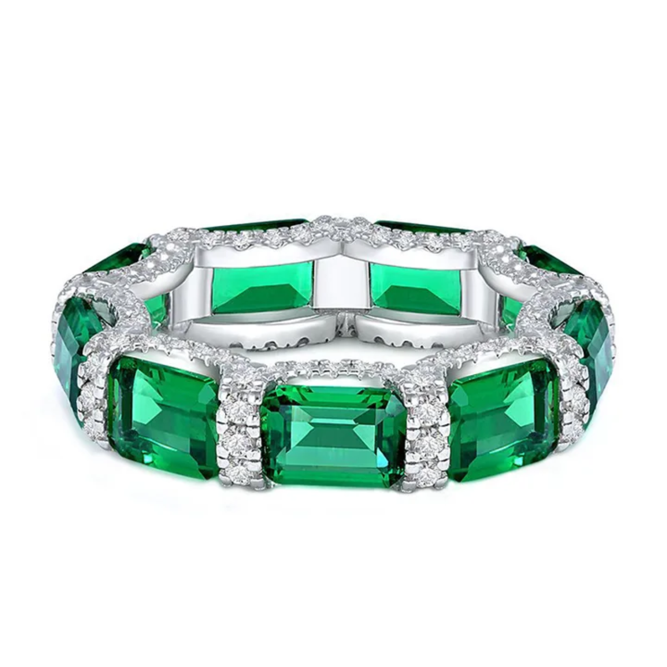 MuShan Jewelery Factory New Emerald Lined Ring S925 Pure Silver Ring Female Niche  Design Silver High Carbon Diamond Jewelery