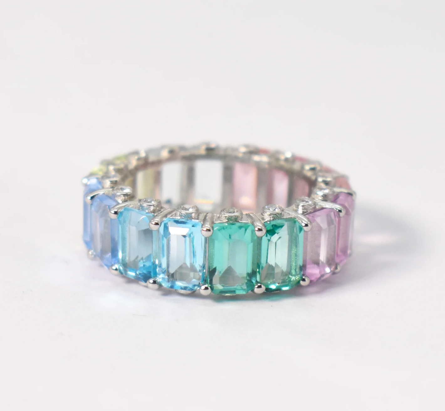Rainbow Safir Band Emeralds Cut lab multi sapphire eternity band 92.5