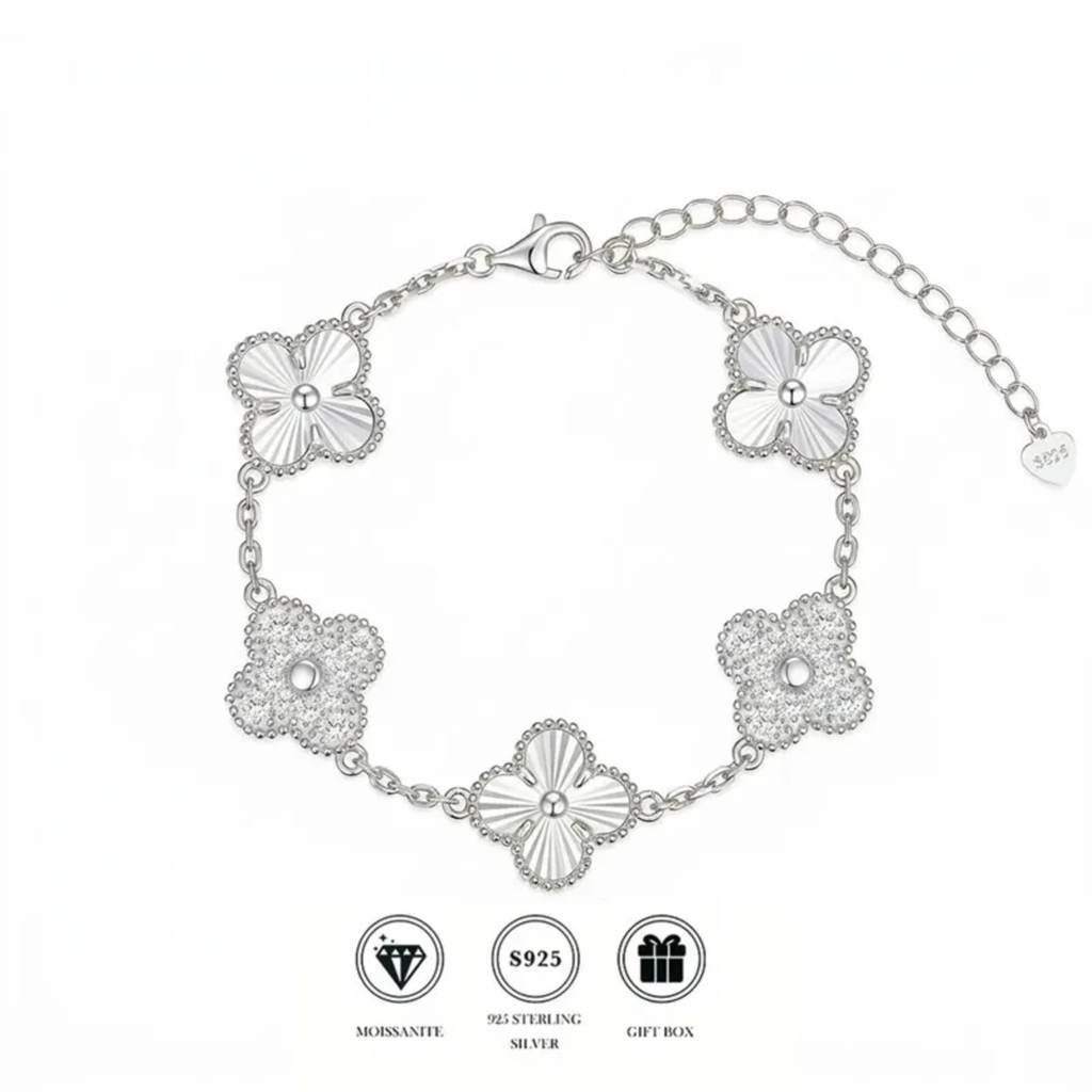 Four-Leaf Clover Moissanite Bracelet 18K Gold Plated S925 Silver , Valentine's Day Mother's Day Gift , 7Inch