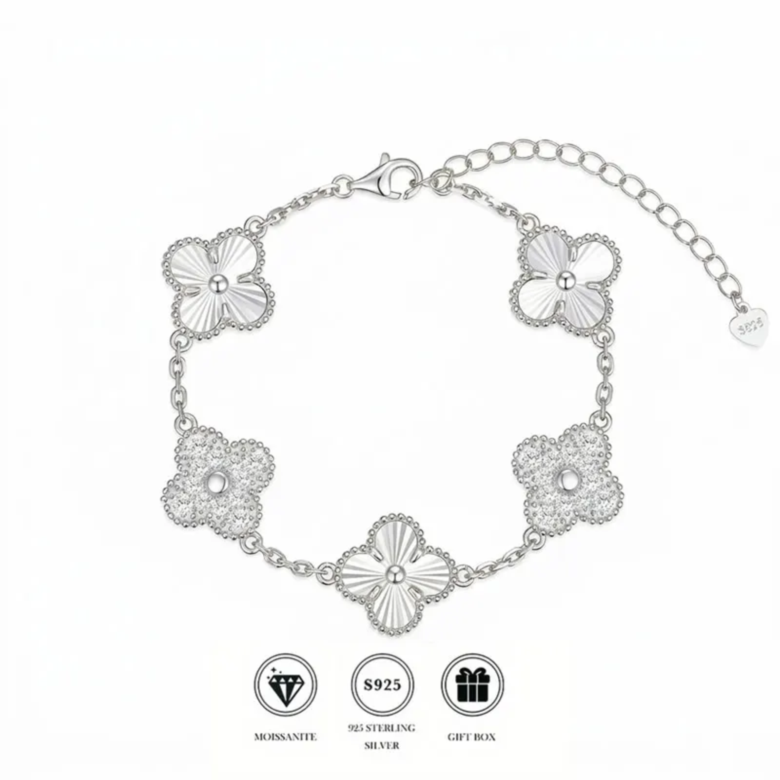 Four-Leaf Clover Moissanite Bracelet 18K Gold Plated S925 Silver , Valentine's Day Mother's Day Gift , 7Inch
