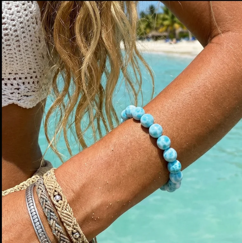 9mm New Arrivals High Quality Hand Polished Natural Larimar Stone Bead Crystal Craft Larimar Bracelet for Jewelery Gifts