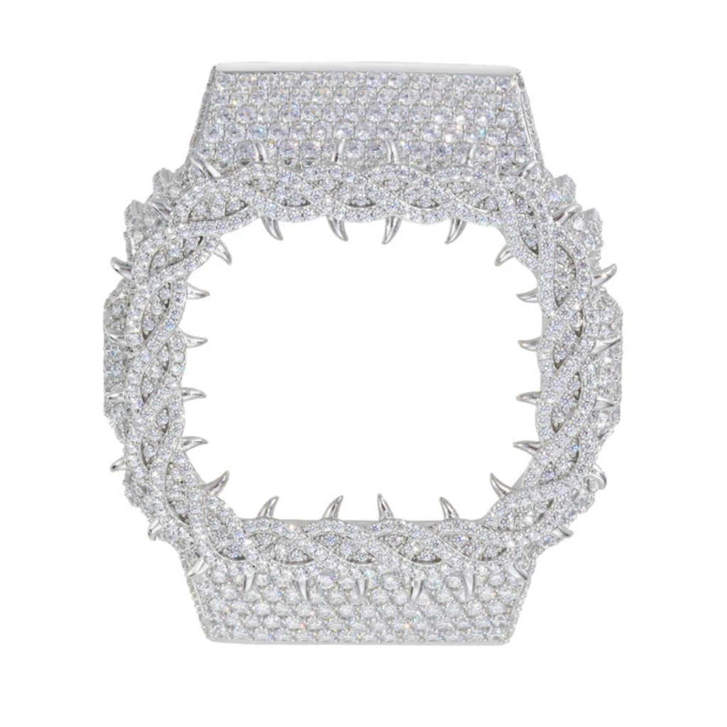 Pass Diamond Tester Handmade Metal Moissanite Thorn Watch Case for DW5600 Gold Plated 925 Sterling Silver Iced Watch Bezel Parts
