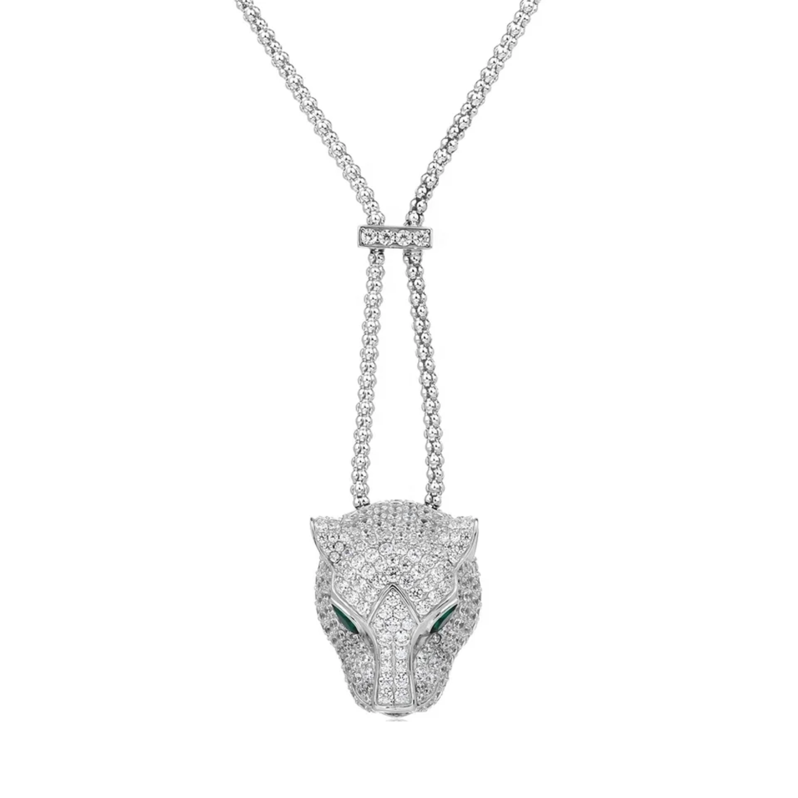MUSHAN Jewelry Factory 925 Sterling Silver Pendant Necklaces HCD Synthetic Emerald Stones Leopard  Head Necklace Pendants Jewelery