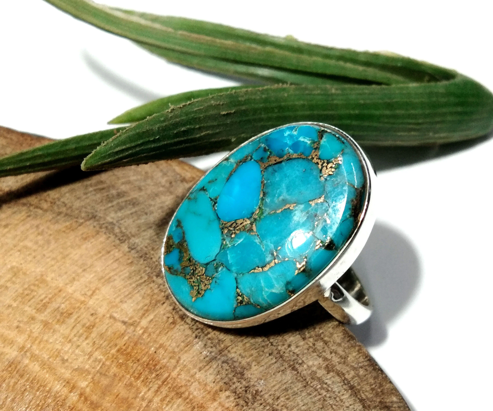 Natural Blue Copper Turquoise Ring Handmade 925 Sterling Silver Luxury Jewelery