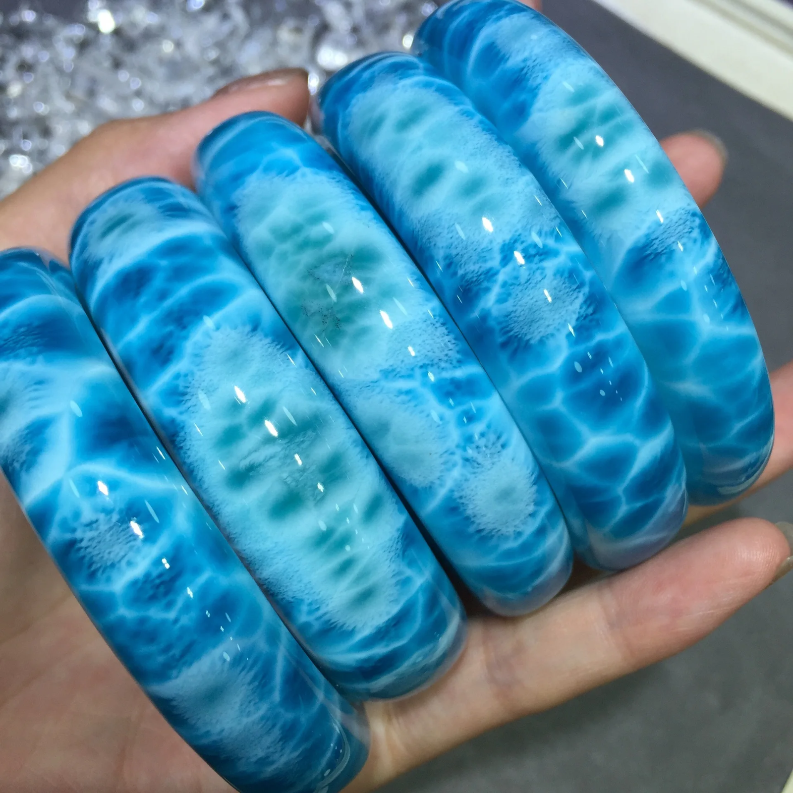 Direct Sale From Manufacturer 5A Grade Natural Larimar Wristband Natural Larimar Bracelet Crafts