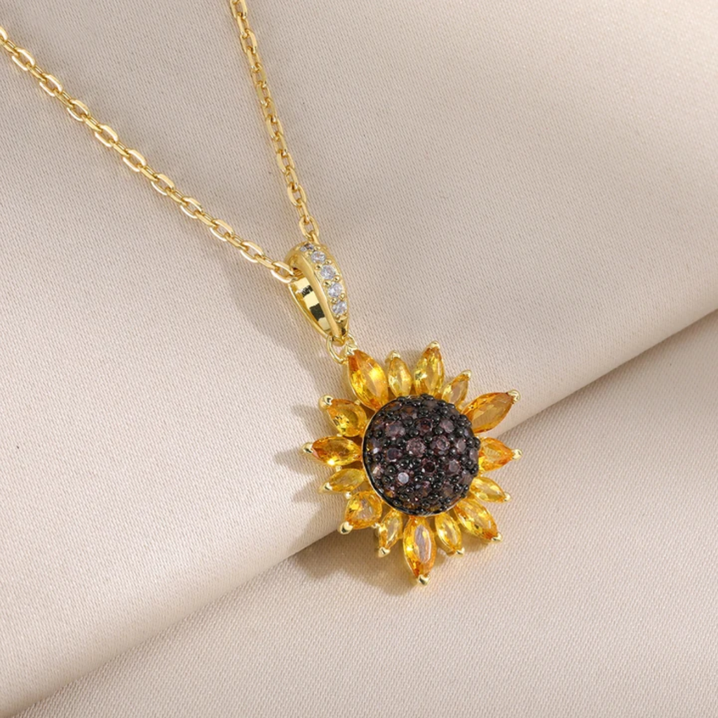 S925 sterling silver zircon sunflower pendant  nicklace trendy bohemian engagement wedding jewelery