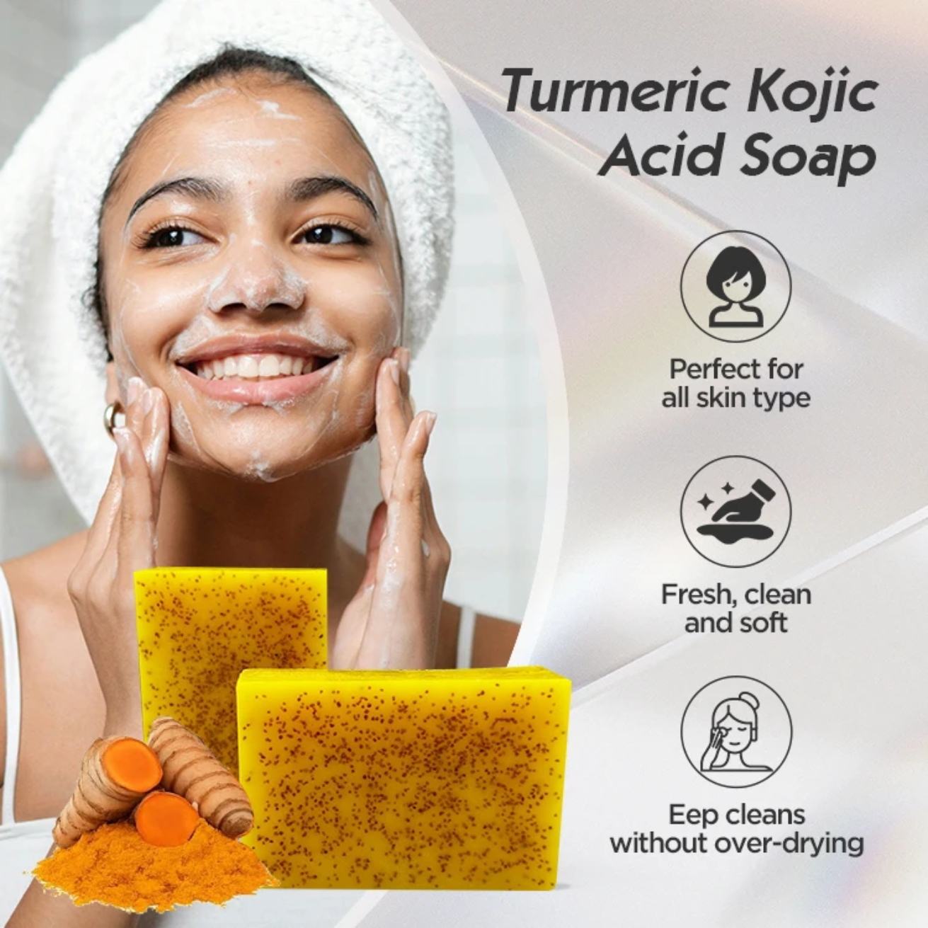 Turmeric kojic acid glow soap for oily skin handmade deep cleaning acne removal dark spot