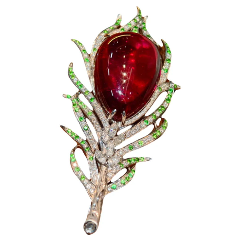 Wholesale Luxury 18k Solid Gold Brilliant Cut Natural Tourmaline Diamond Brooches Colored Gemstones Multi-Purpose Women's Gift