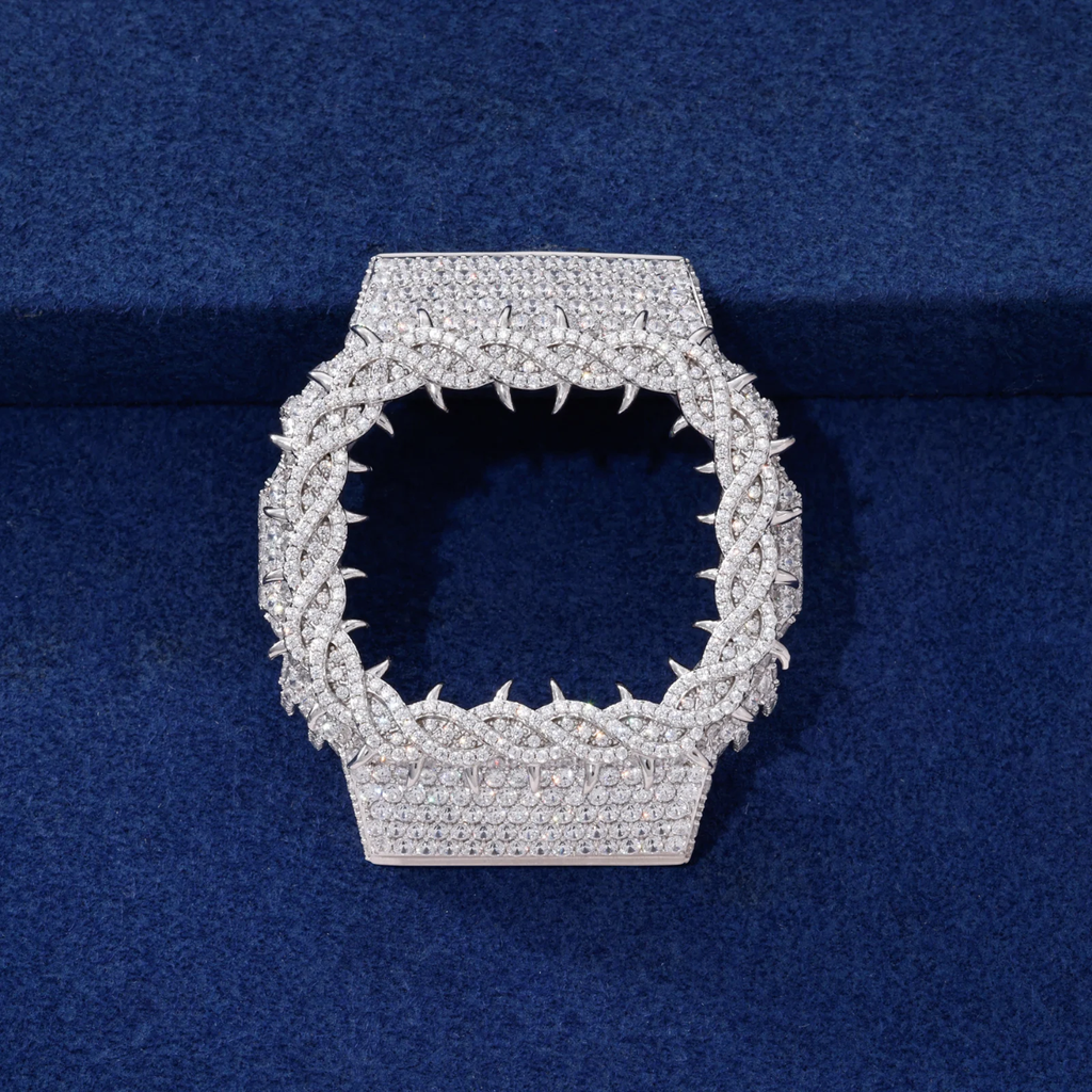 Pass Diamond Tester Handmade Metal Moissanite Thorn Watch Case for DW5600 Gold Plated 925 Sterling Silver Iced Watch Bezel Parts