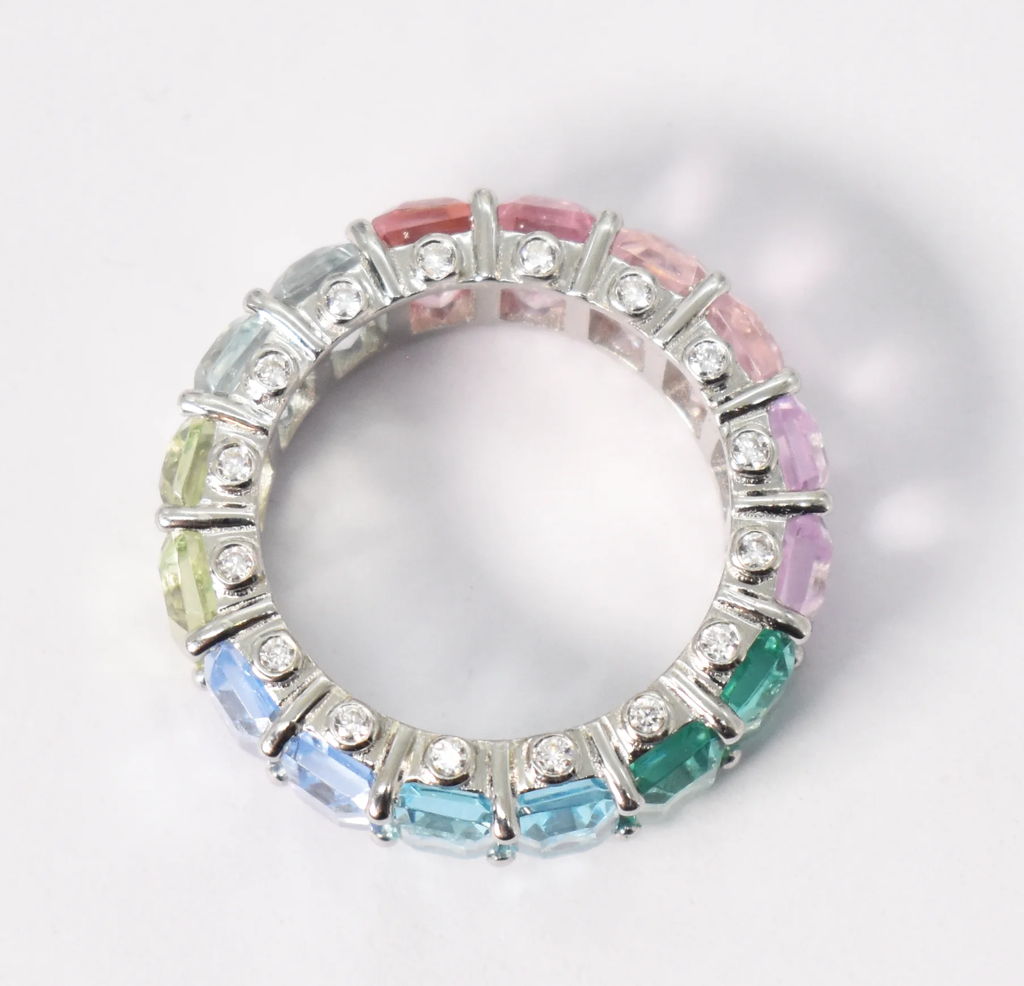 Rainbow Safir Band Emeralds Cut lab multi sapphire eternity band 92.5