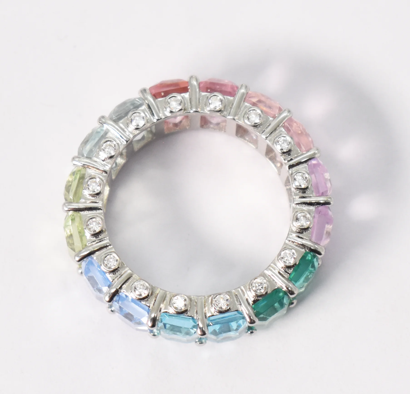 Rainbow Safir Band Emeralds Cut lab multi sapphire eternity band 92.5
