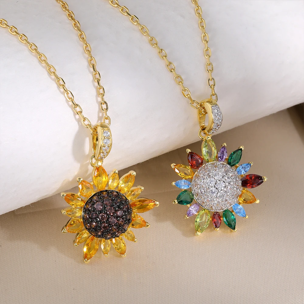 S925 sterling silver zircon sunflower pendant  nicklace trendy bohemian engagement wedding jewelery