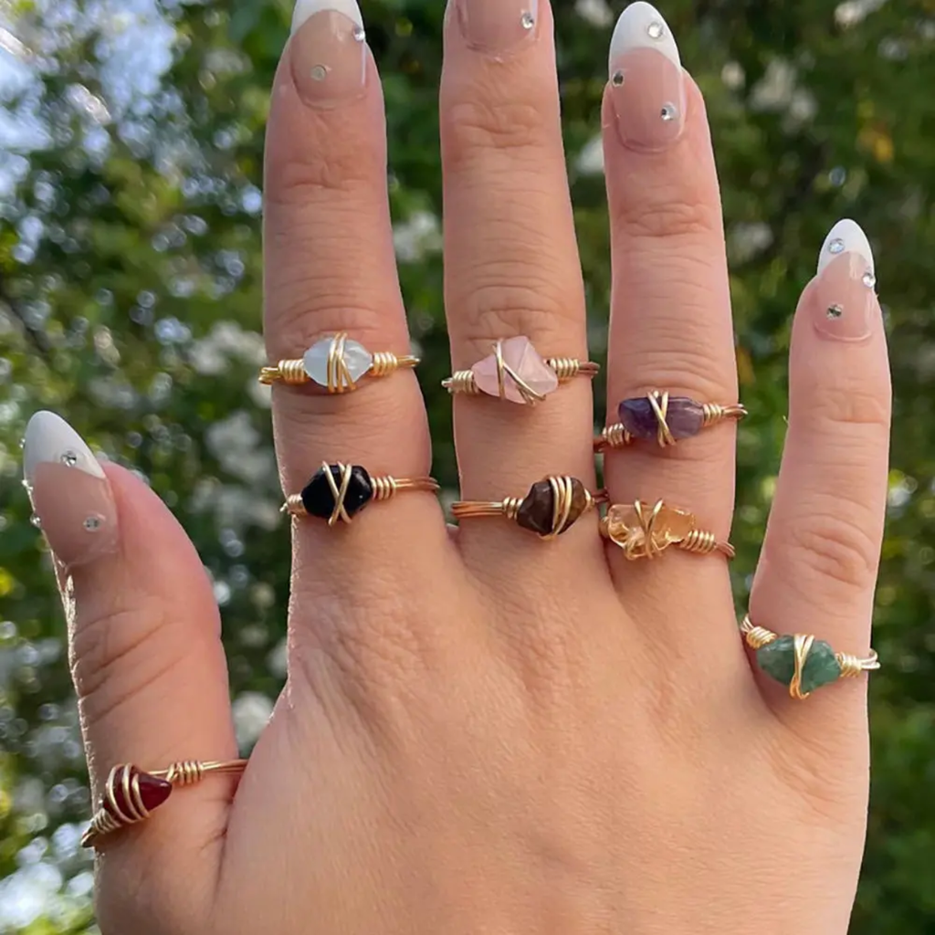 Handcrafted brass Ring 18 k gold plated natural stones stackable design trendy womene jewelery eveydays business
