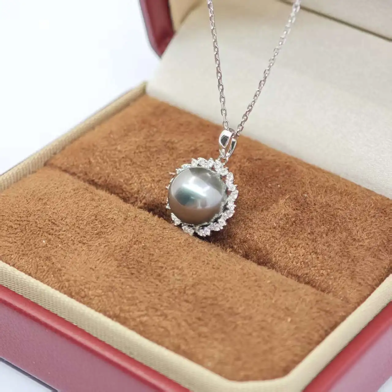 UM Jewelery 18K Solid Gold Necklace Natural Tahitian Black Pearl Diamond Engagement Wedding Unisex/Men/Women Anniversary Daily
