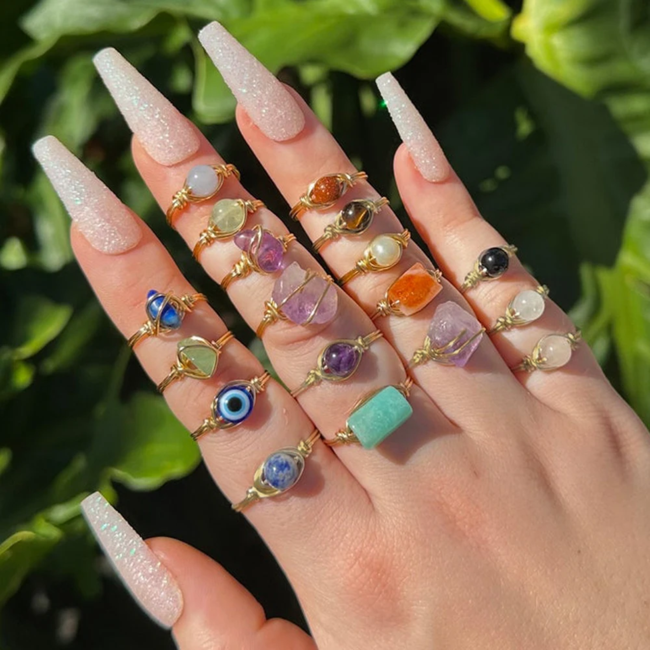 Handcrafted brass Ring 18 k gold plated natural stones stackable design trendy womene jewelery eveydays business