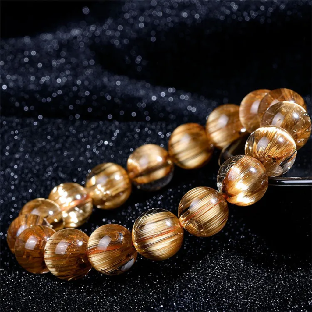 High Quality Cats Eye Gold Rutilated Quartz Bracelet Mens and Women's Genuine Natural Crystal