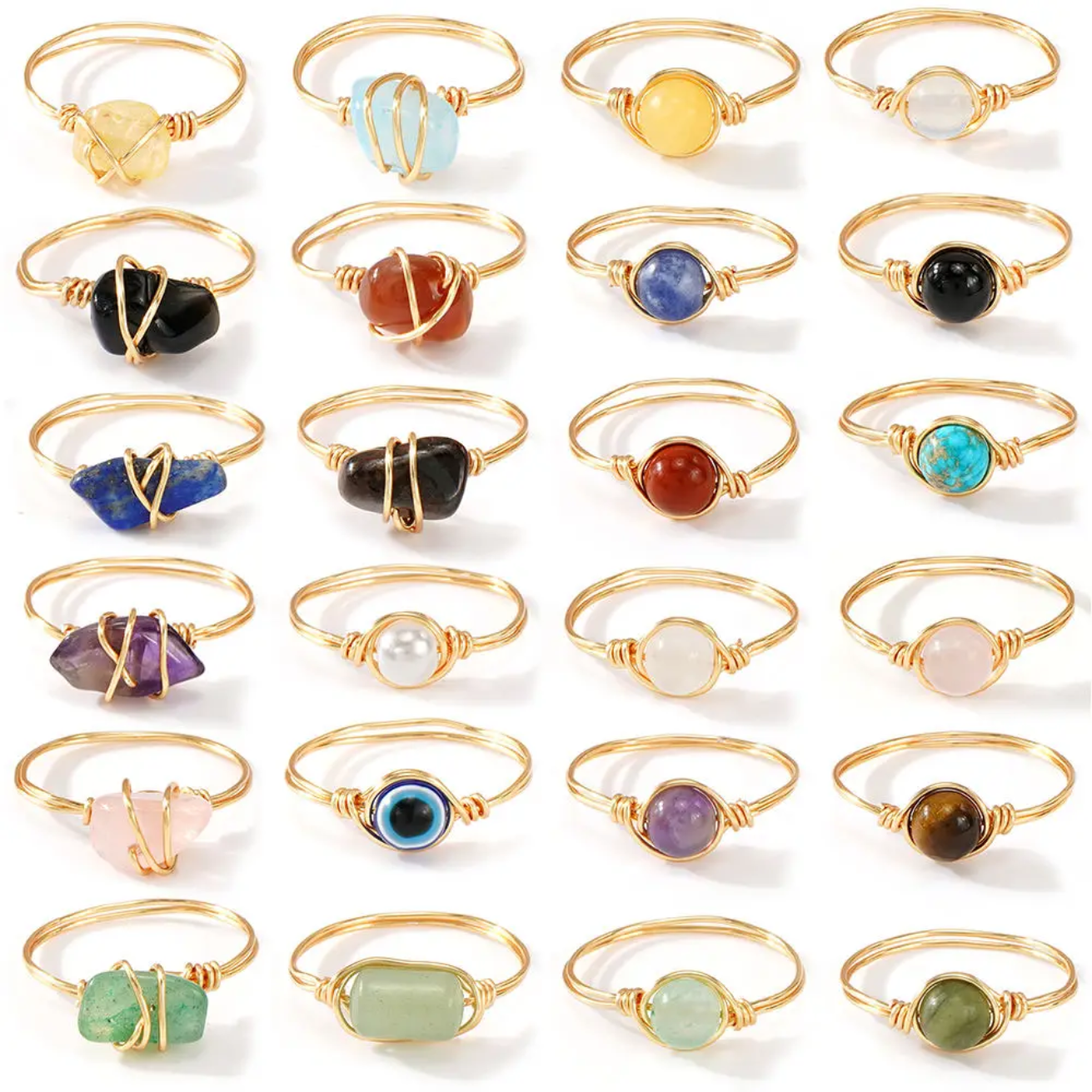 Handcrafted brass Ring 18 k gold plated natural stones stackable design trendy womene jewelery eveydays business
