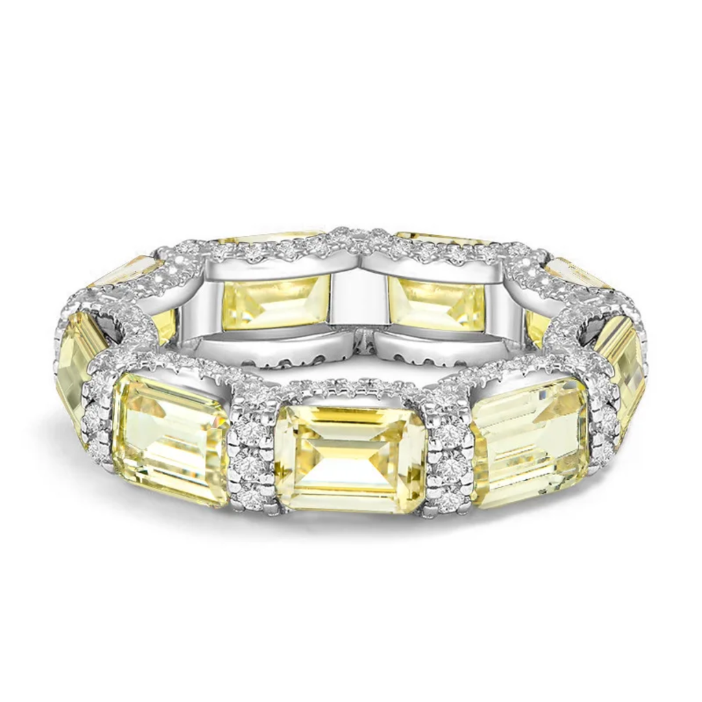 MuShan Jewelery Factory New Emerald Lined Ring S925 Pure Silver Ring Female Niche  Design Silver High Carbon Diamond Jewelery