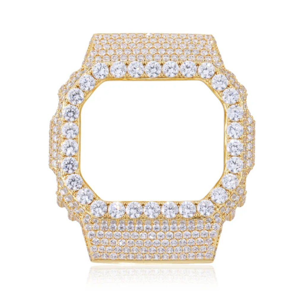 Pass Diamond Tester Handmade Metal Moissanite Thorn Watch Case for DW5600 Gold Plated 925 Sterling Silver Iced Watch Bezel Parts
