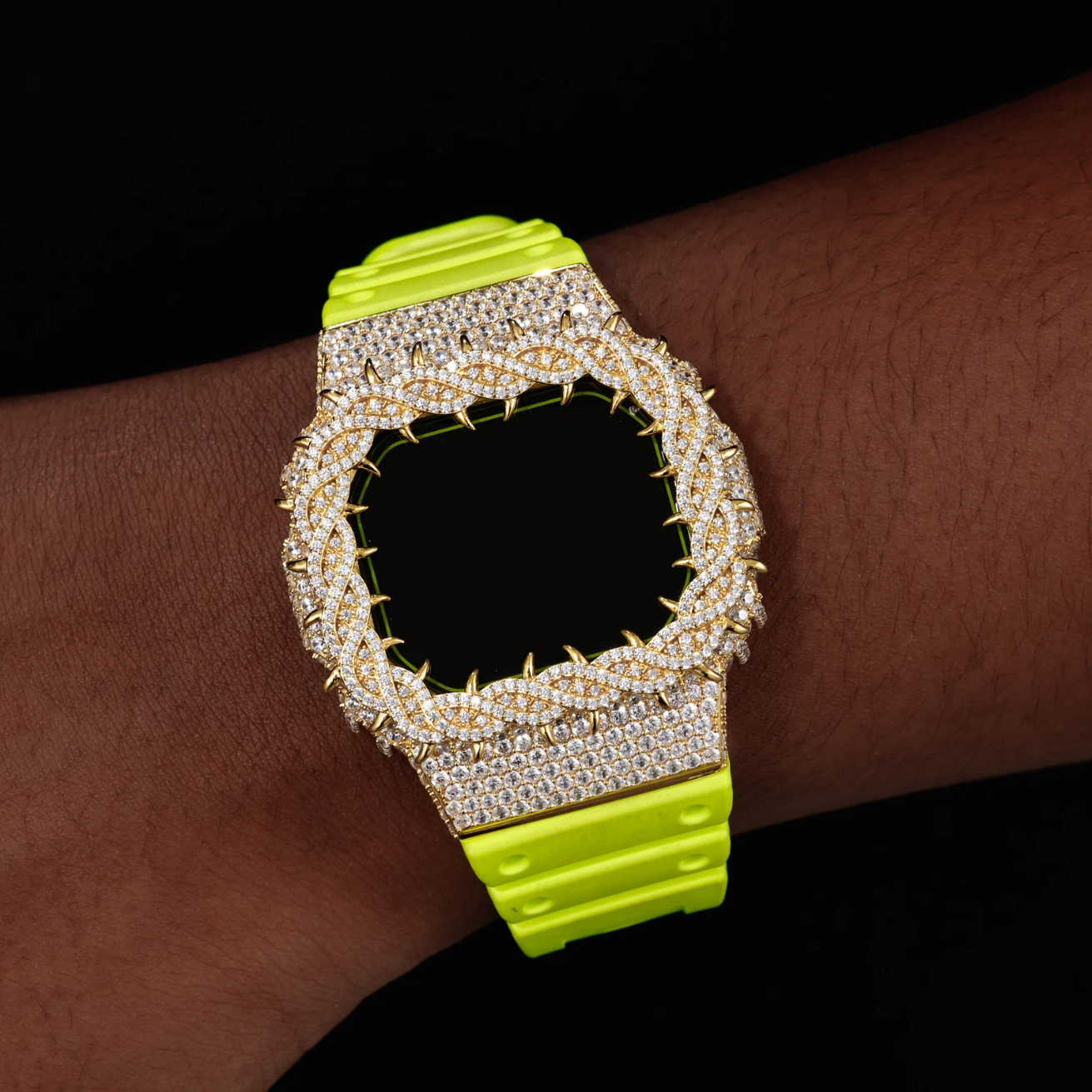Pass Diamond Tester Handmade Metal Moissanite Thorn Watch Case for DW5600 Gold Plated 925 Sterling Silver Iced Watch Bezel Parts