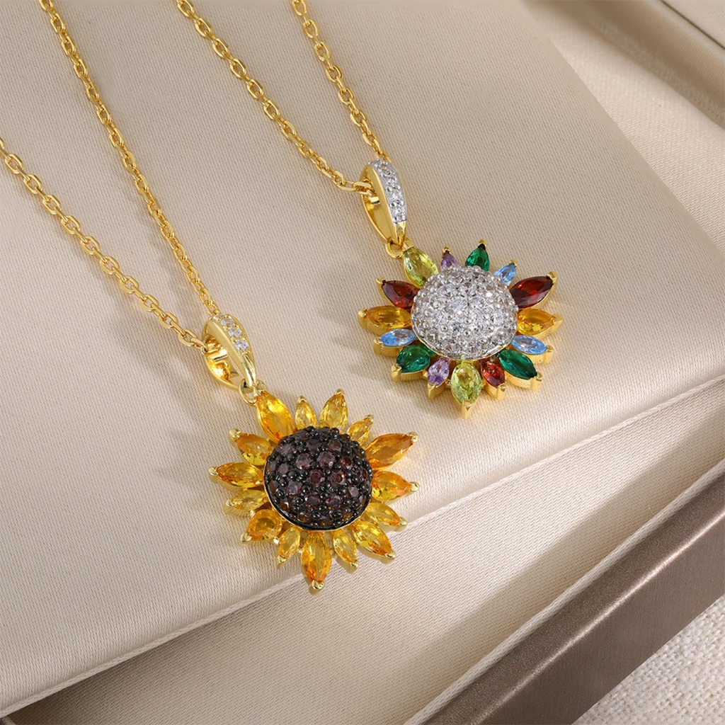 S925 sterling silver zircon sunflower pendant  nicklace trendy bohemian engagement wedding jewelery