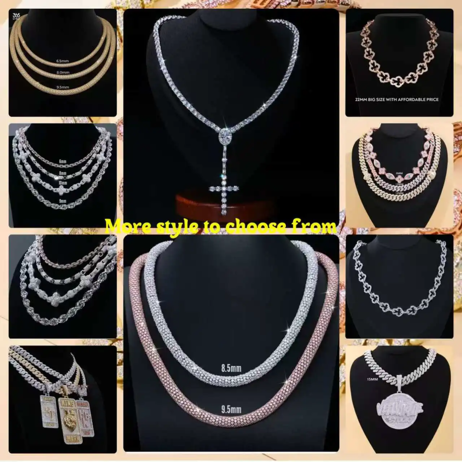 Hot Sale Hip Hop 18 K Gold Men's Franco Chain W/VVS Lab Diamonds & Two-Tone Jesus Cross