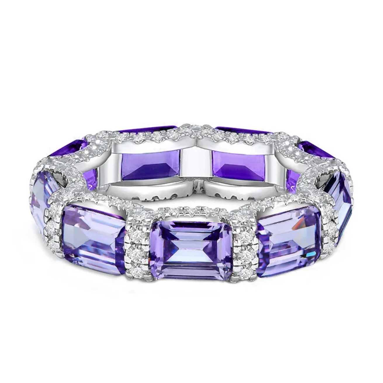 MuShan Jewelery Factory New Emerald Lined Ring S925 Pure Silver Ring Female Niche  Design Silver High Carbon Diamond Jewelery