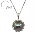 UM Jewelery 18K Solid Gold Necklace Natural Tahitian Black Pearl Diamond Engagement Wedding Unisex/Men/Women Anniversary Daily