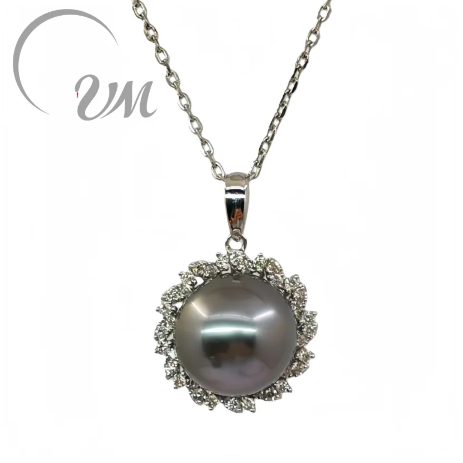 UM Jewelery 18K Solid Gold Necklace Natural Tahitian Black Pearl Diamond Engagement Wedding Unisex/Men/Women Anniversary Daily