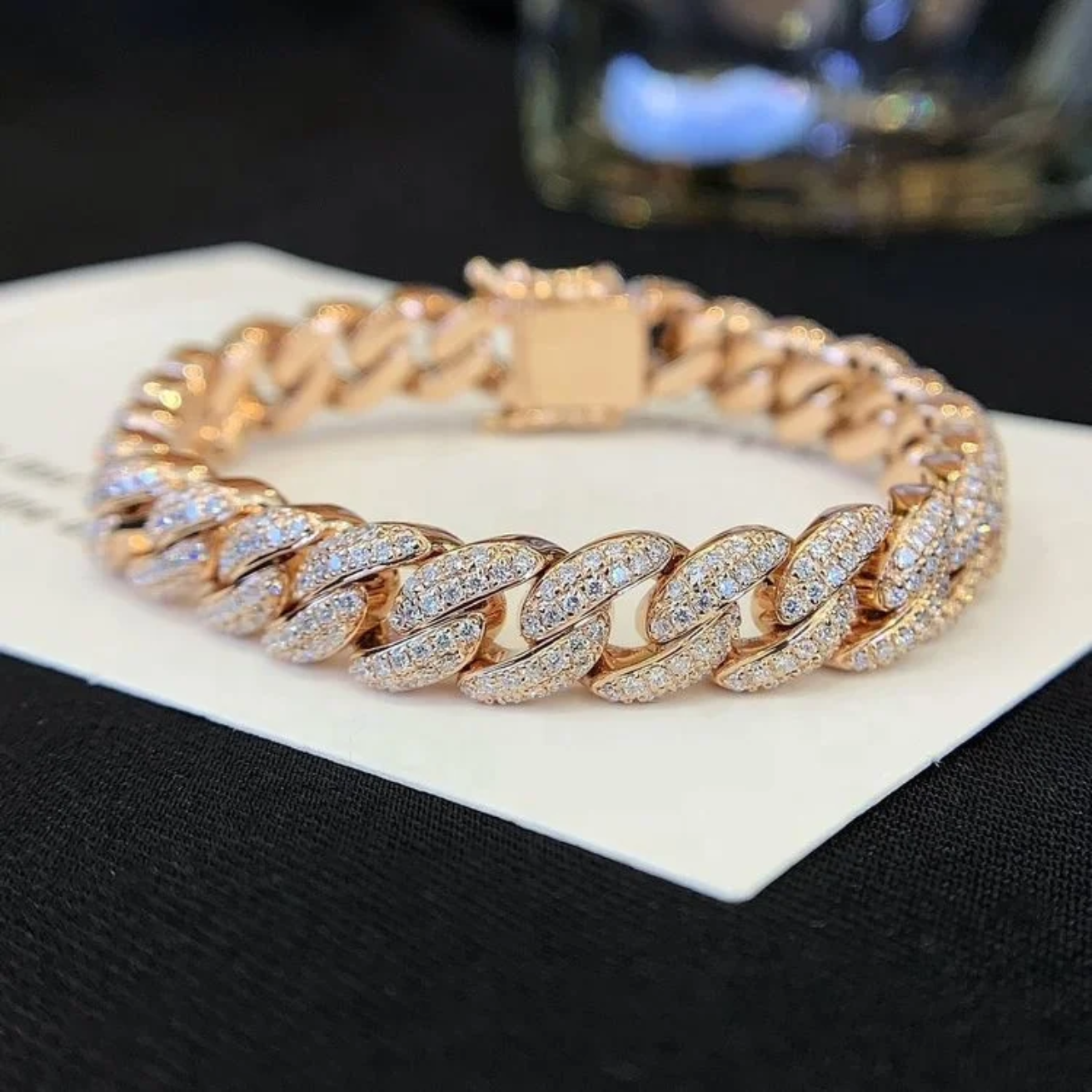 RUYI Buss Down Rapper Jewelery 14 k Solid Gold Man Hip Hop Iced Out VVS VS Synthetic Lab Diamond Cuban Link Bracelet Man