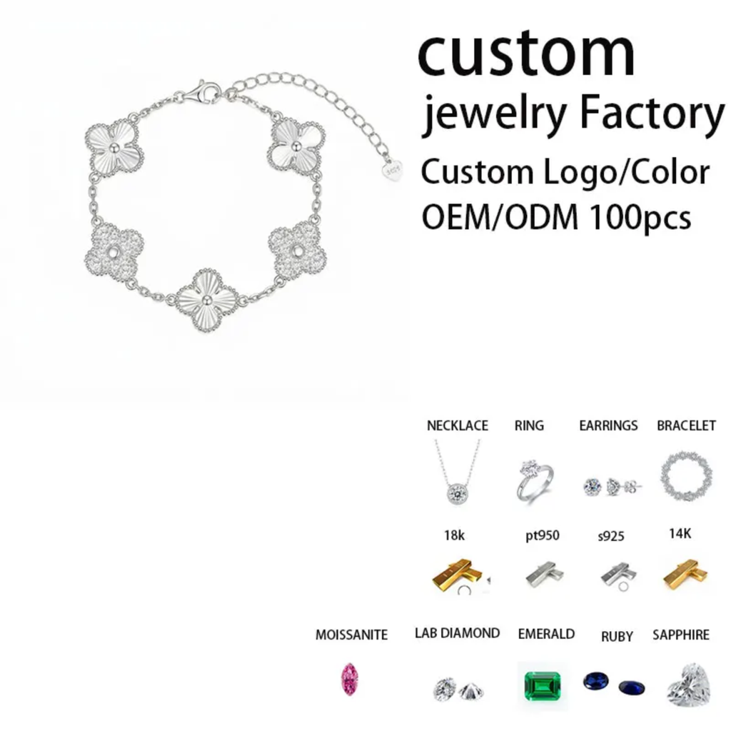 Four-Leaf Clover Moissanite Bracelet 18K Gold Plated S925 Silver , Valentine's Day Mother's Day Gift , 7Inch