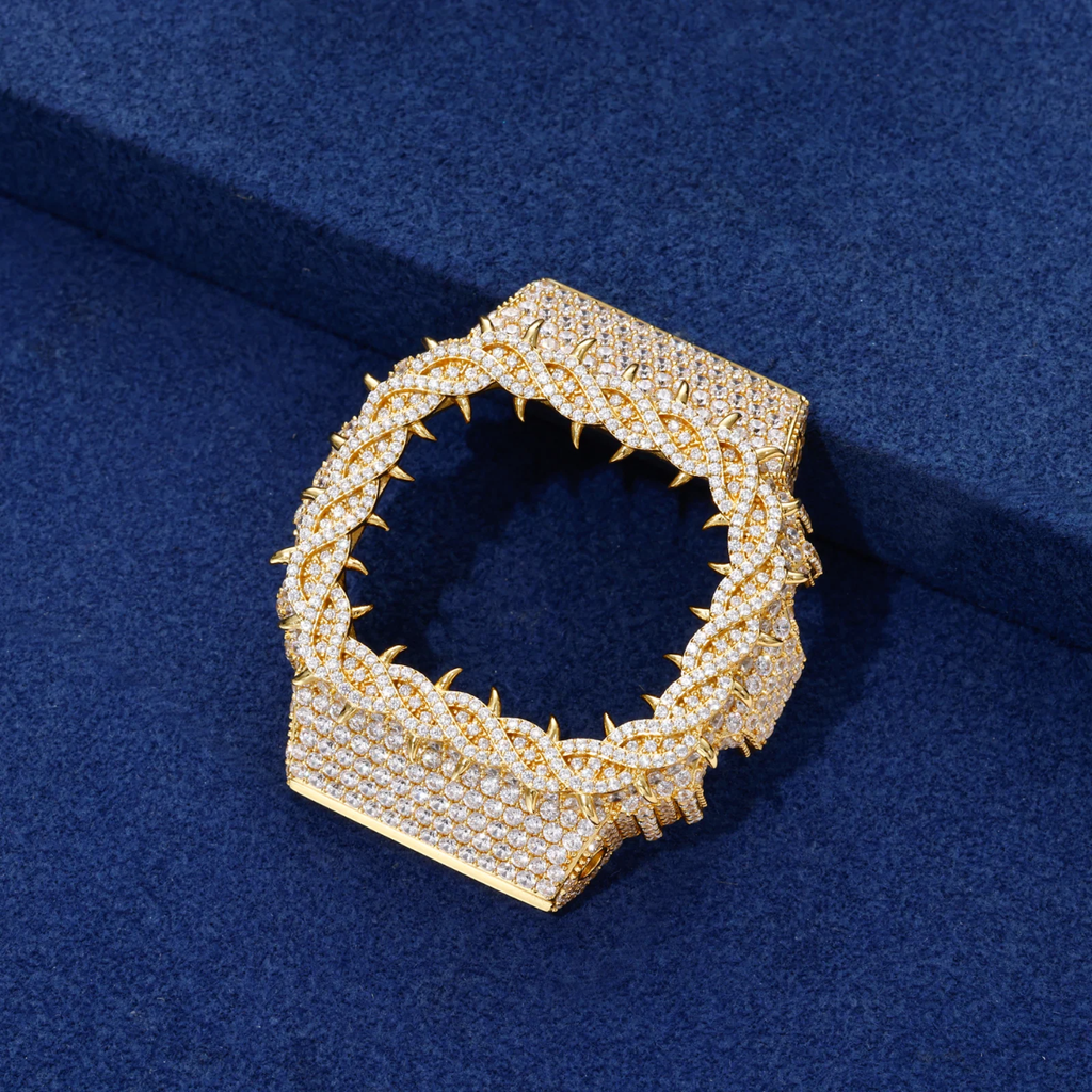 Pass Diamond Tester Handmade Metal Moissanite Thorn Watch Case for DW5600 Gold Plated 925 Sterling Silver Iced Watch Bezel Parts