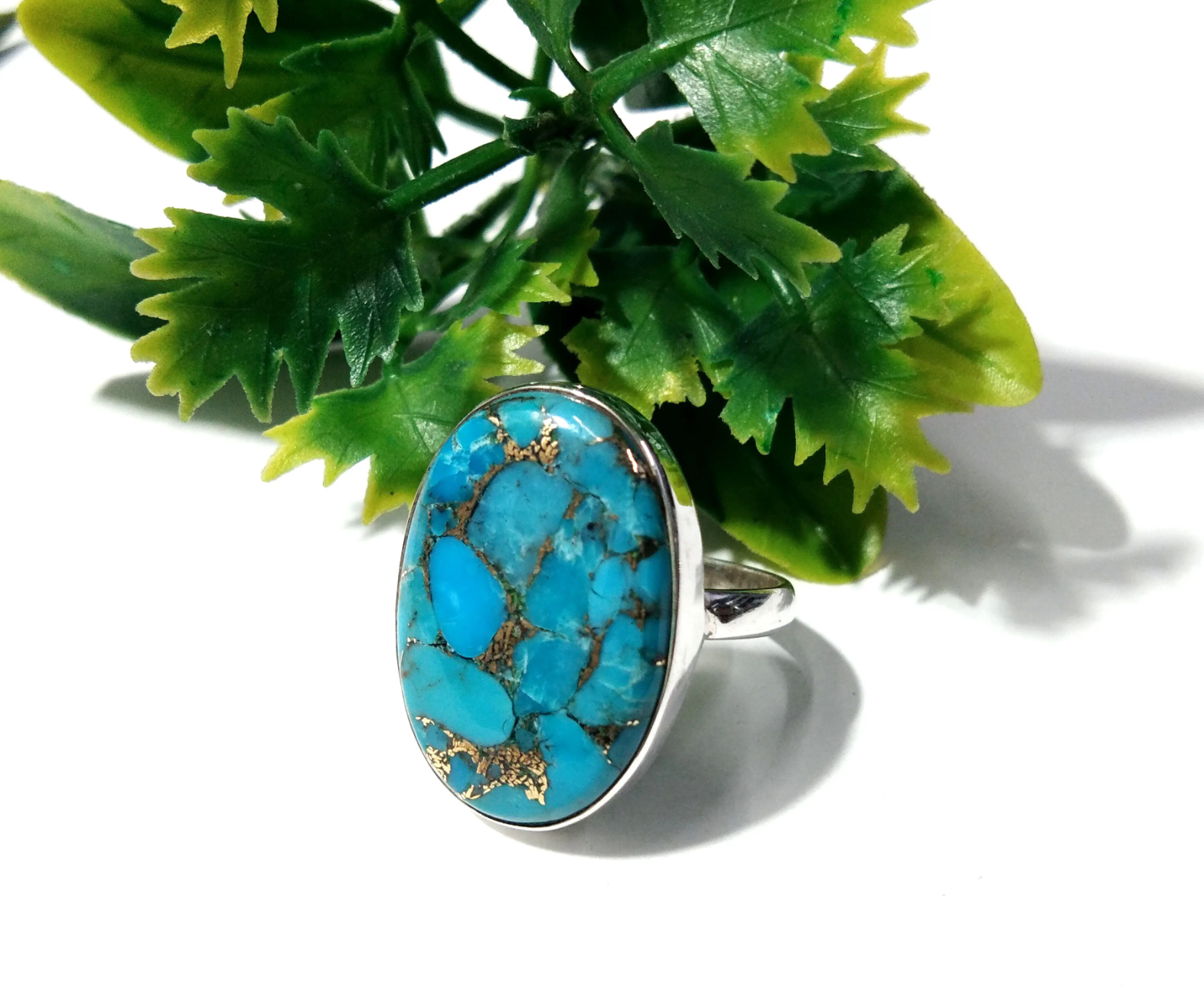 Natural Blue Copper Turquoise Ring Handmade 925 Sterling Silver Luxury Jewelery