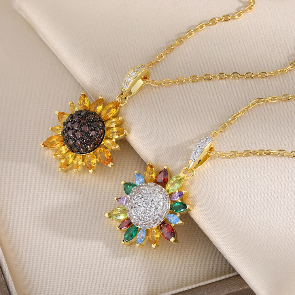 S925 sterling silver zircon sunflower pendant  nicklace trendy bohemian engagement wedding jewelery
