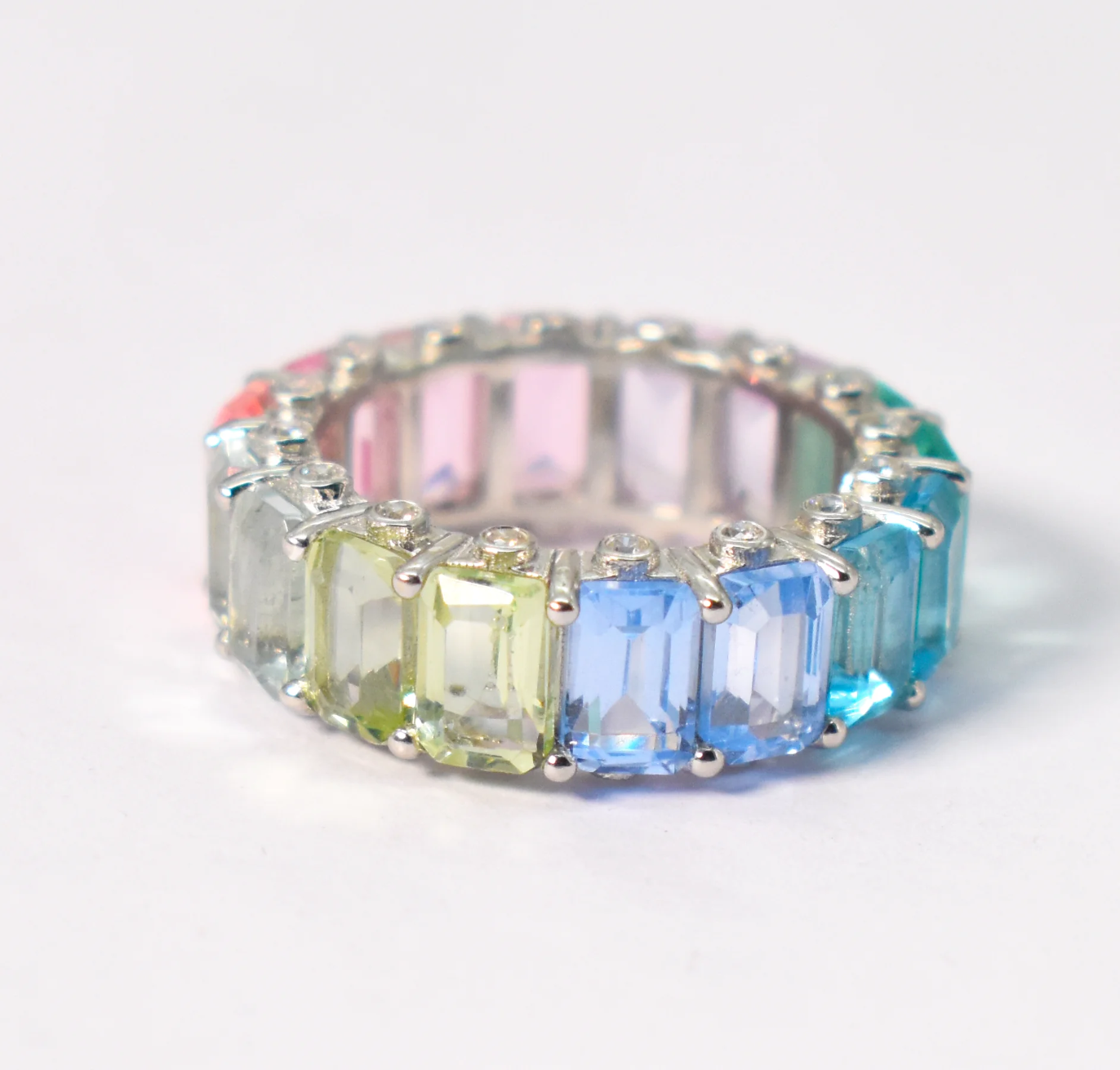 Rainbow Safir Band Emeralds Cut lab multi sapphire eternity band 92.5