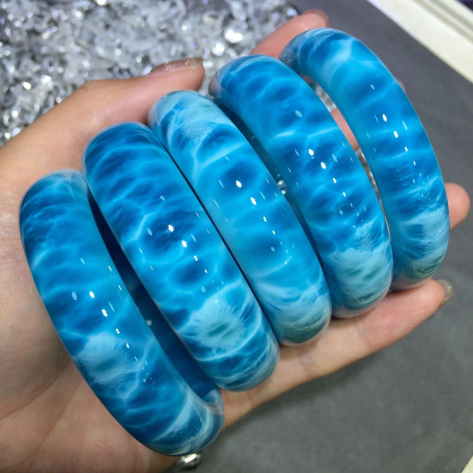 Direct Sale From Manufacturer 5A Grade Natural Larimar Wristband Natural Larimar Bracelet Crafts