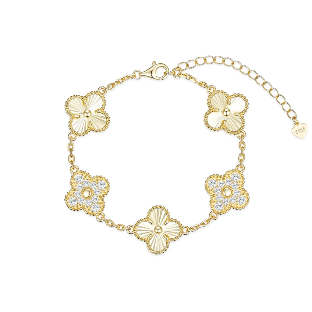 Four-Leaf Clover Moissanite Bracelet 18K Gold Plated S925 Silver , Valentine's Day Mother's Day Gift , 7Inch