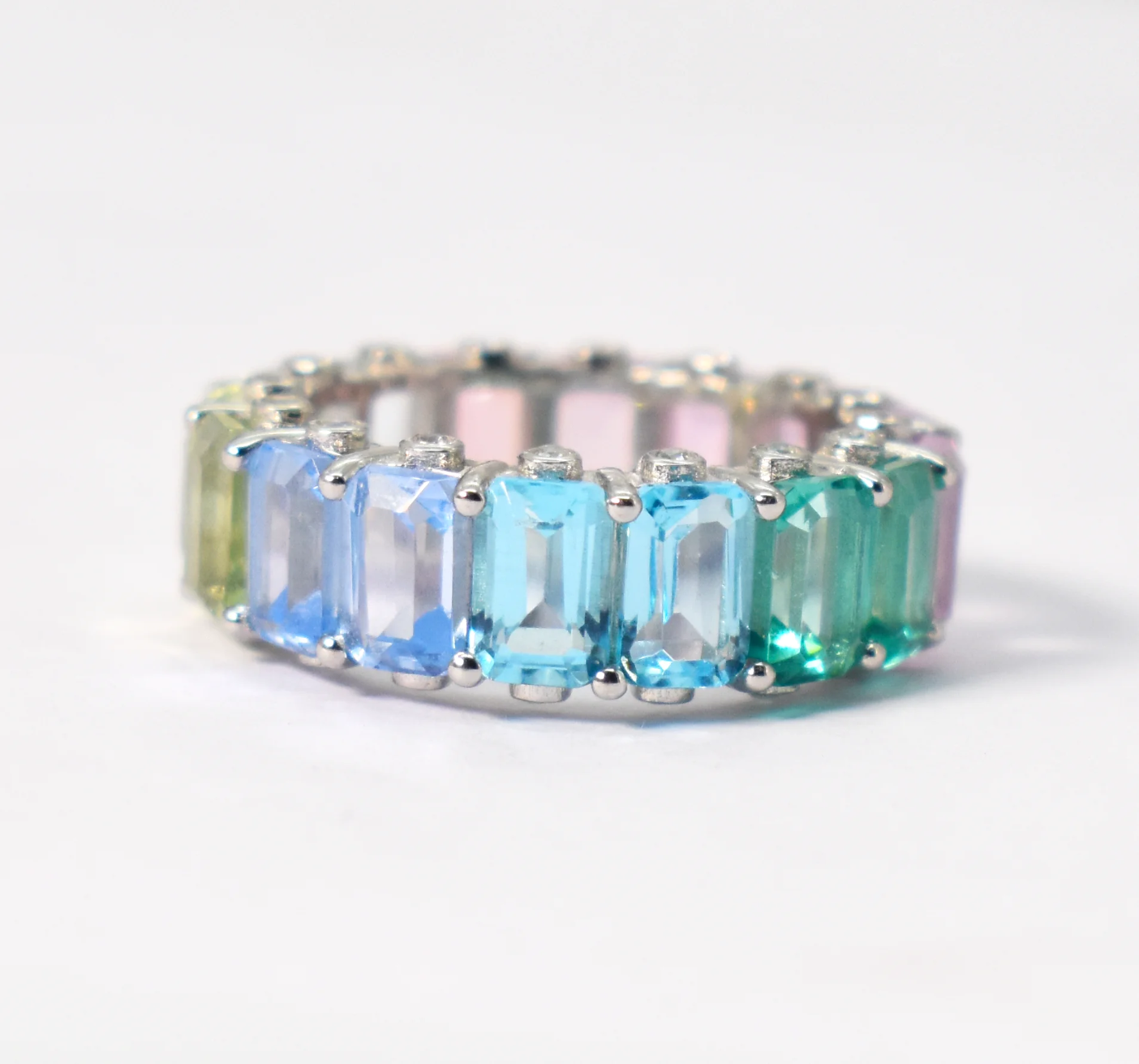 Rainbow Safir Band Emeralds Cut lab multi sapphire eternity band 92.5