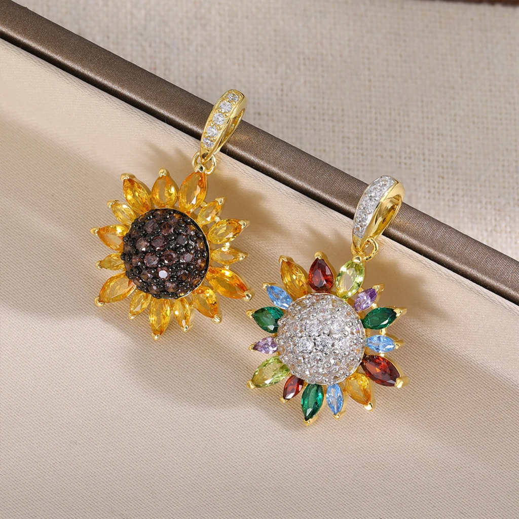 S925 sterling silver zircon sunflower pendant  nicklace trendy bohemian engagement wedding jewelery