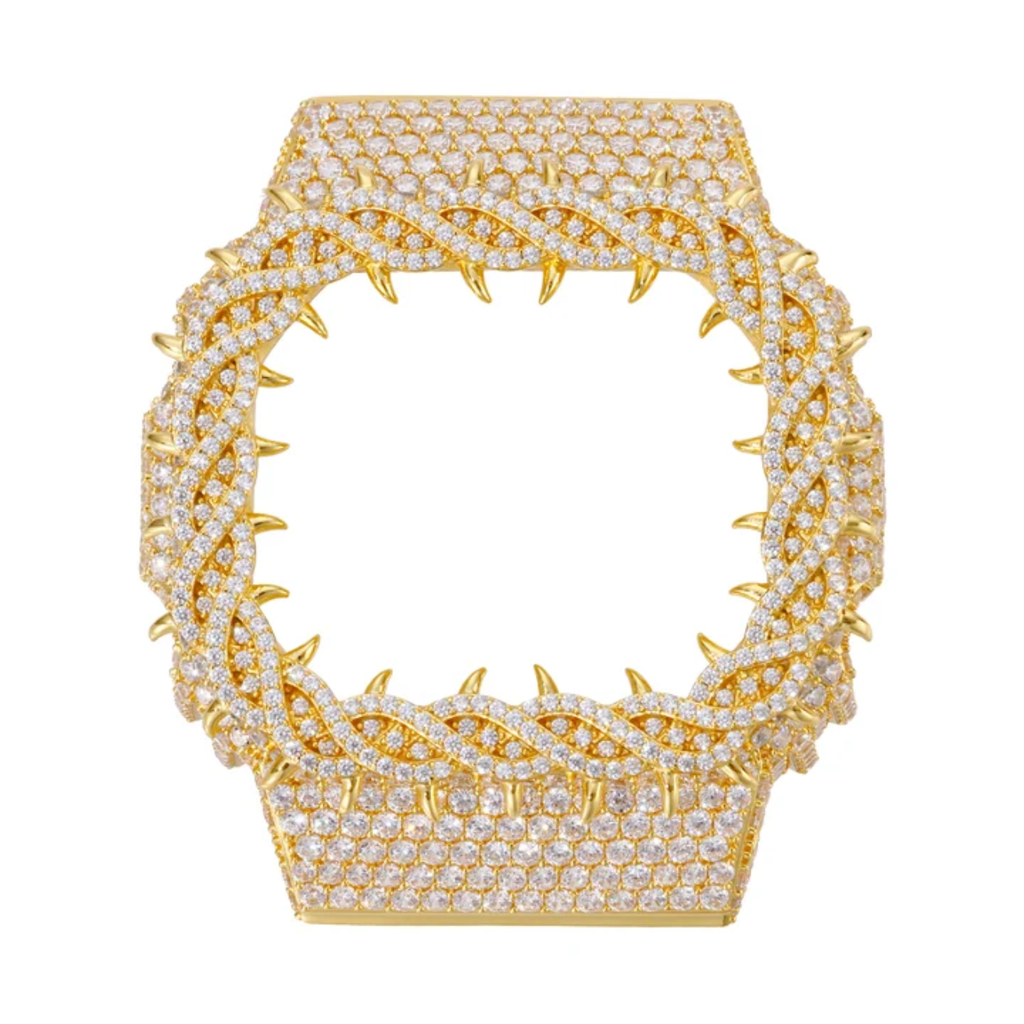 Pass Diamond Tester Handmade Metal Moissanite Thorn Watch Case for DW5600 Gold Plated 925 Sterling Silver Iced Watch Bezel Parts