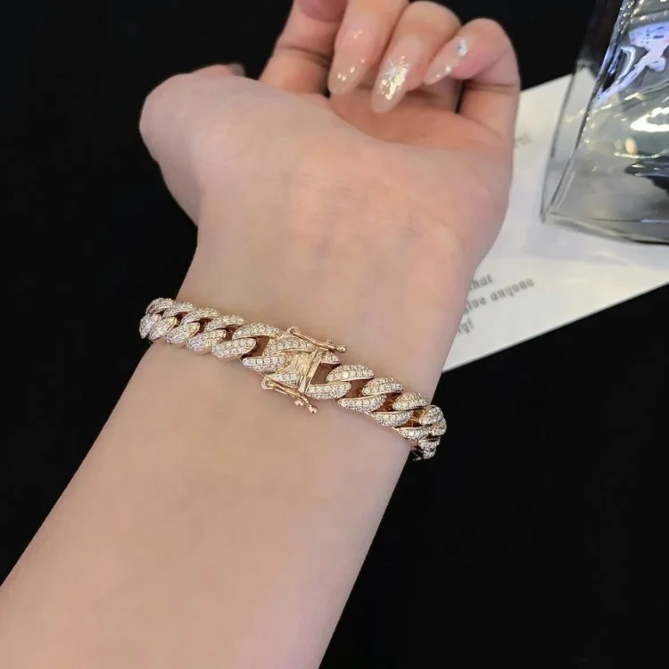 RUYI Buss Down Rapper Jewelery 14 k Solid Gold Man Hip Hop Iced Out VVS VS Synthetic Lab Diamond Cuban Link Bracelet Man