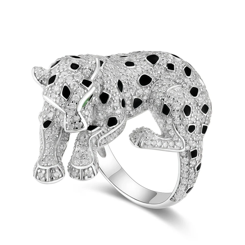 MUSHAN Jewelry Factory 925 Sterling Silver Ring Wedding Band Green Gemstone High Carbon Diamond Enamel Leopard Rings Jewelry